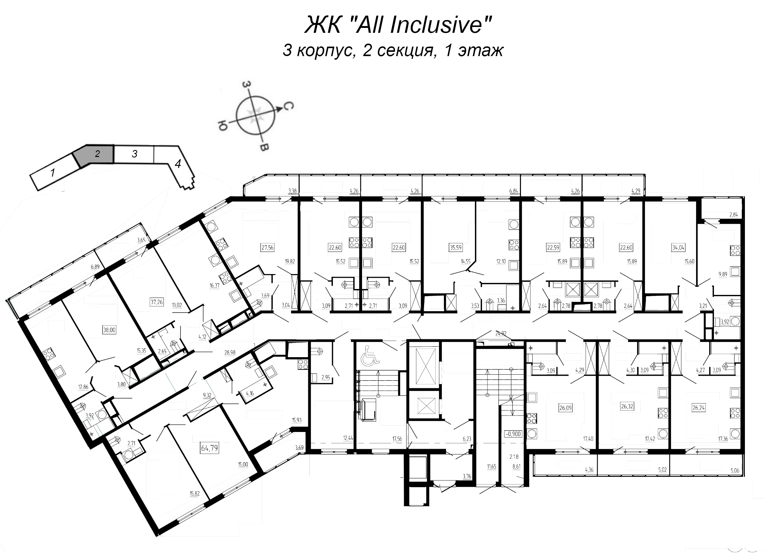 Квартира-студия, 22.2 м² в ЖК "All Inclusive" - планировка этажа