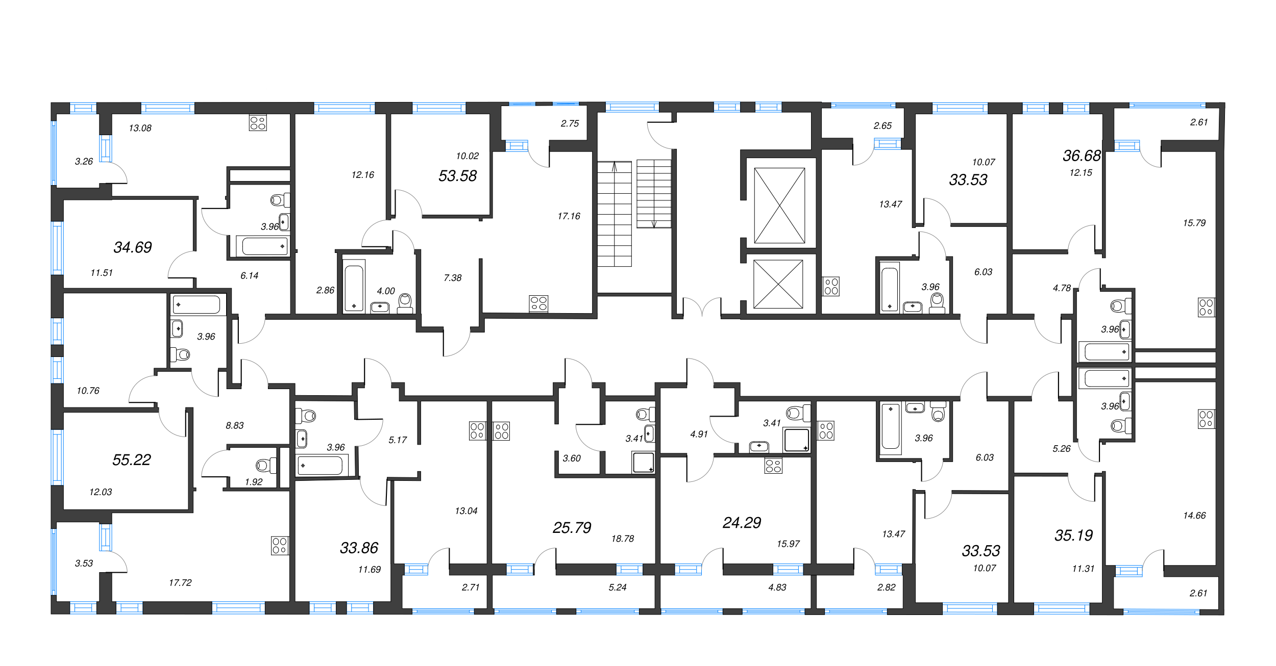 2-комнатная (Евро) квартира, 35.19 м² в ЖК "Мурино Space" - планировка этажа