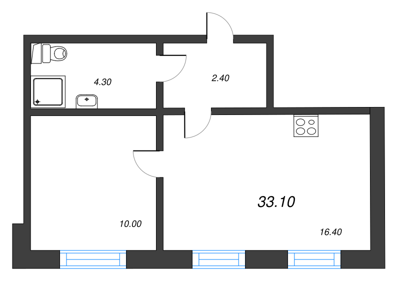 2-комнатная (Евро) квартира, 33.1 м² - планировка, фото №1