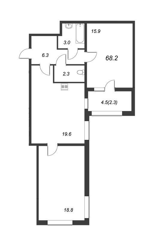 2-комнатная квартира, 68.3 м² в ЖК "Domino" - планировка, фото №1