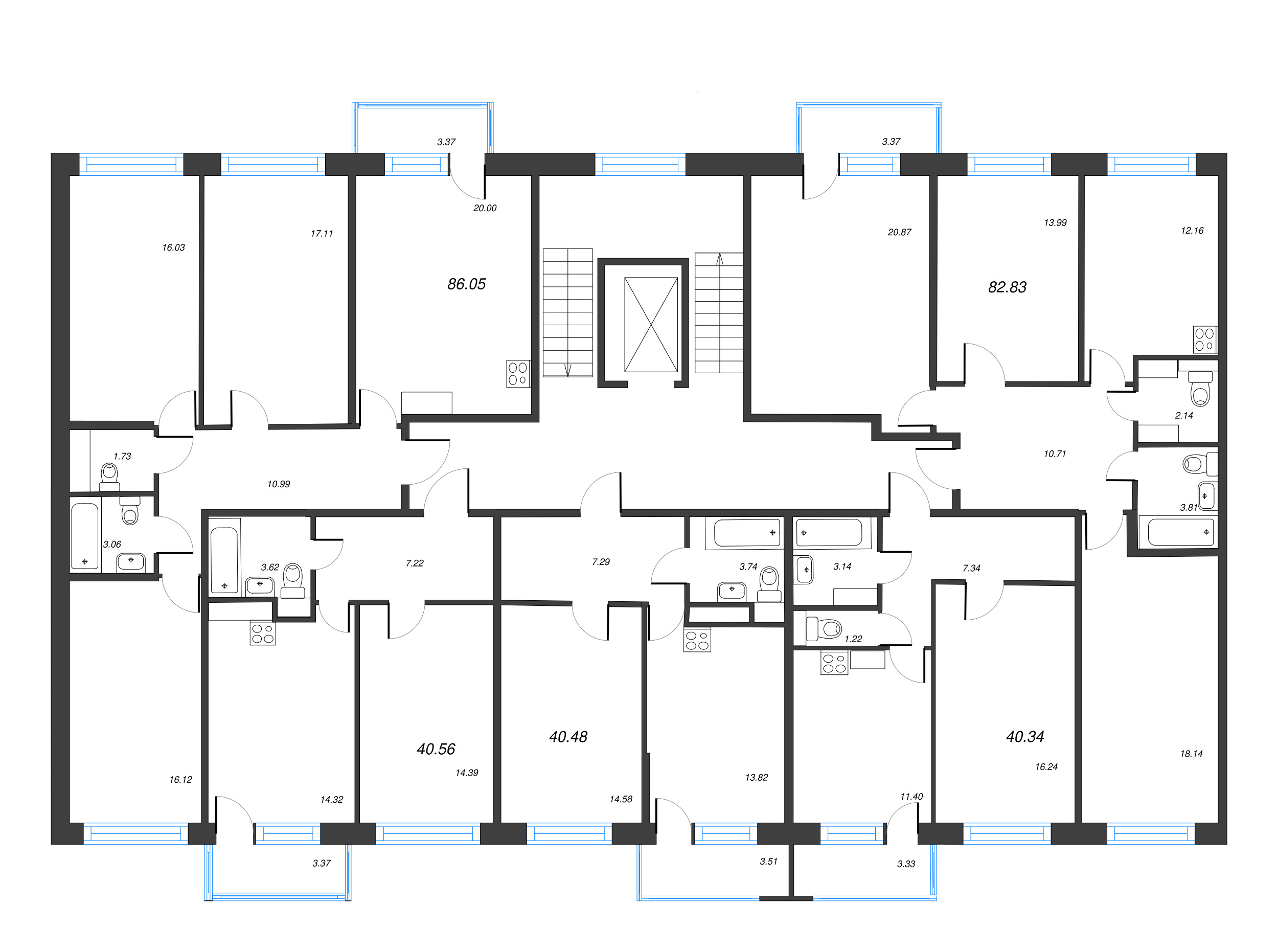 3-комнатная квартира, 81.82 м² в ЖК "OKLA" - планировка этажа