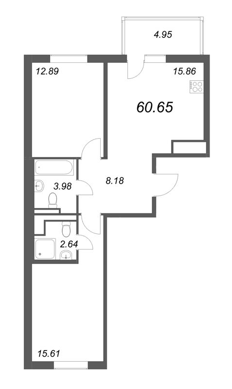 3-комнатная (Евро) квартира, 64.13 м² в ЖК "OKLA" - планировка, фото №1