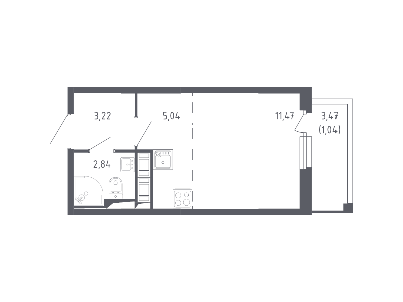 Квартира-студия, 23.61 м² в ЖК "Сандэй" - планировка, фото №1