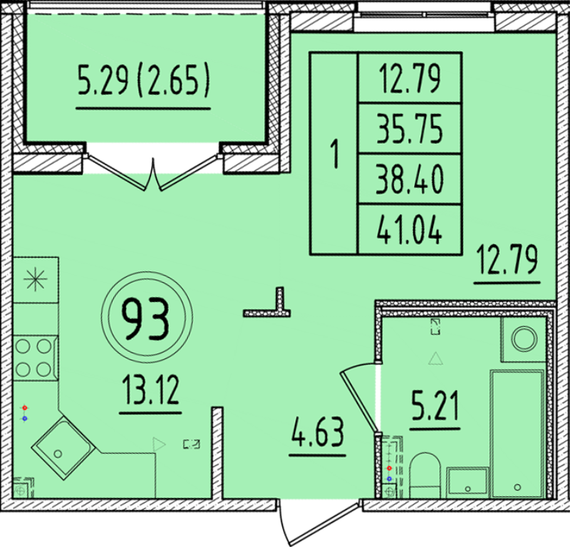 1-комнатная квартира, 35.75 м² в ЖК "Образцовый квартал 17" - планировка, фото №1