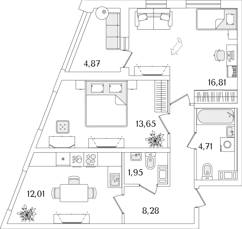 2-комнатная квартира, 59.85 м² в ЖК "Лайнеръ" - планировка, фото №1