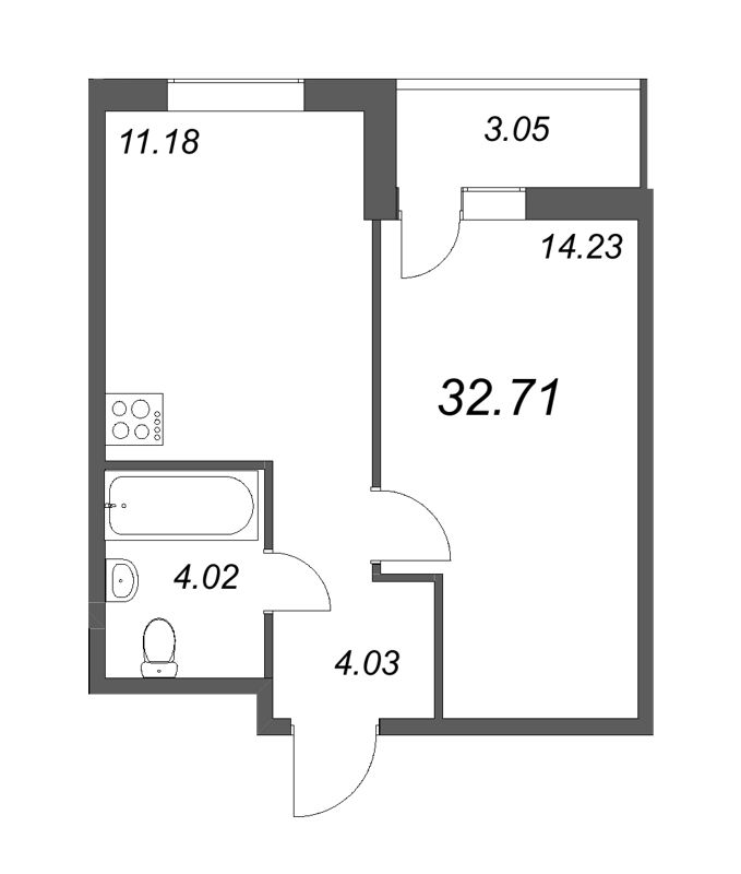 1-комнатная квартира, 32.71 м² в ЖК "Новые горизонты" - планировка, фото №1