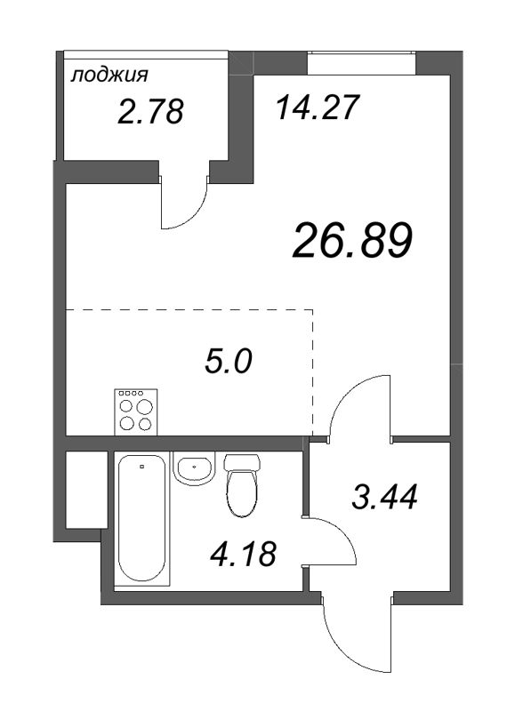 Квартира-студия, 26.89 м² в ЖК "Ясно.Янино" - планировка, фото №1