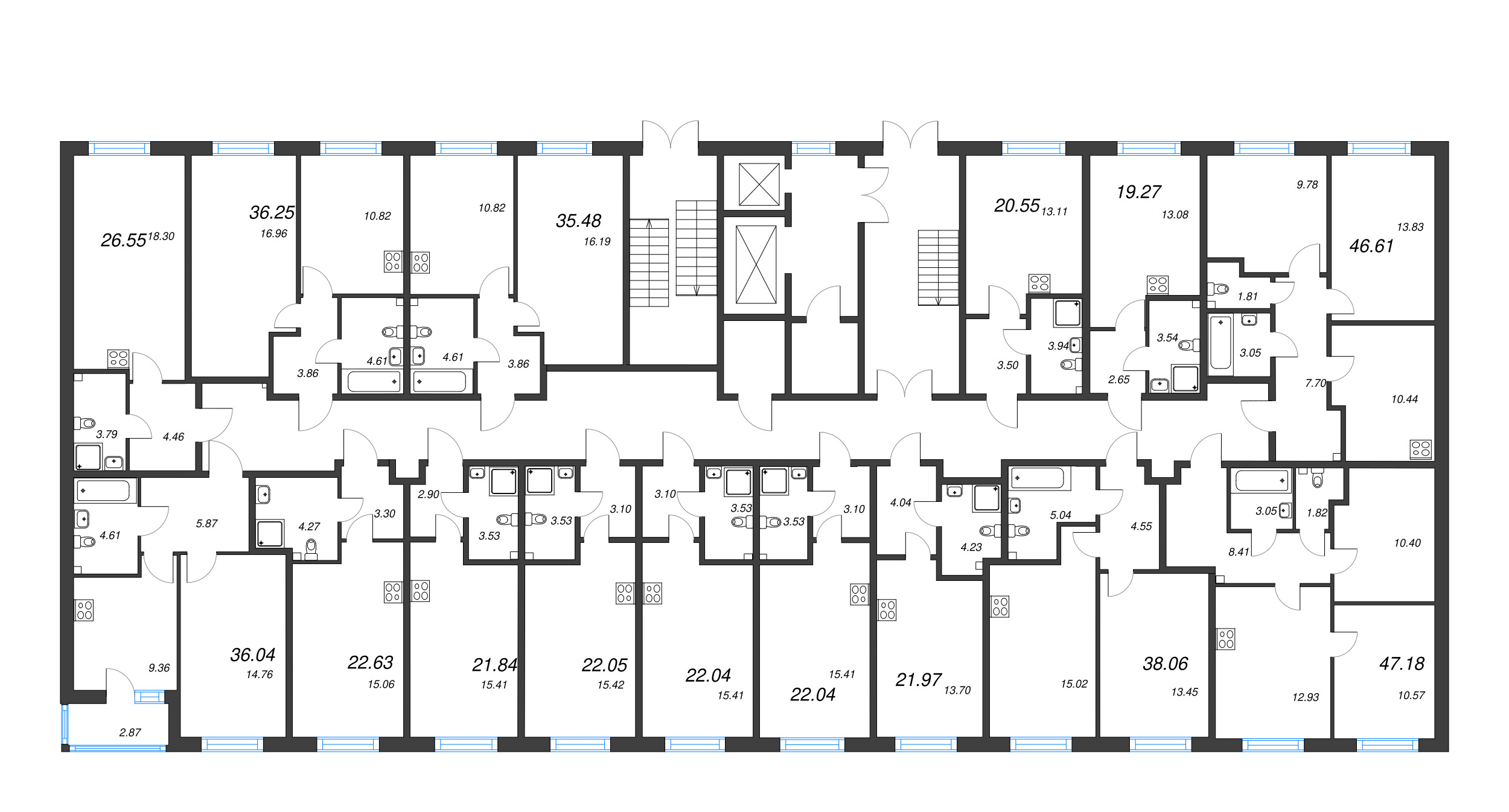 1-комнатная квартира, 35.48 м² в ЖК "Аквилон Янино" - планировка этажа