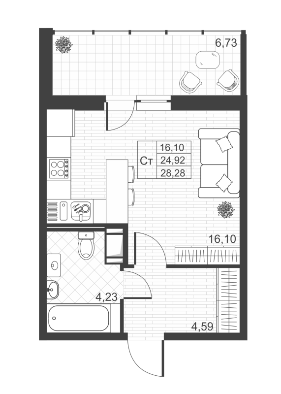 Квартира-студия, 28.28 м² - планировка, фото №1