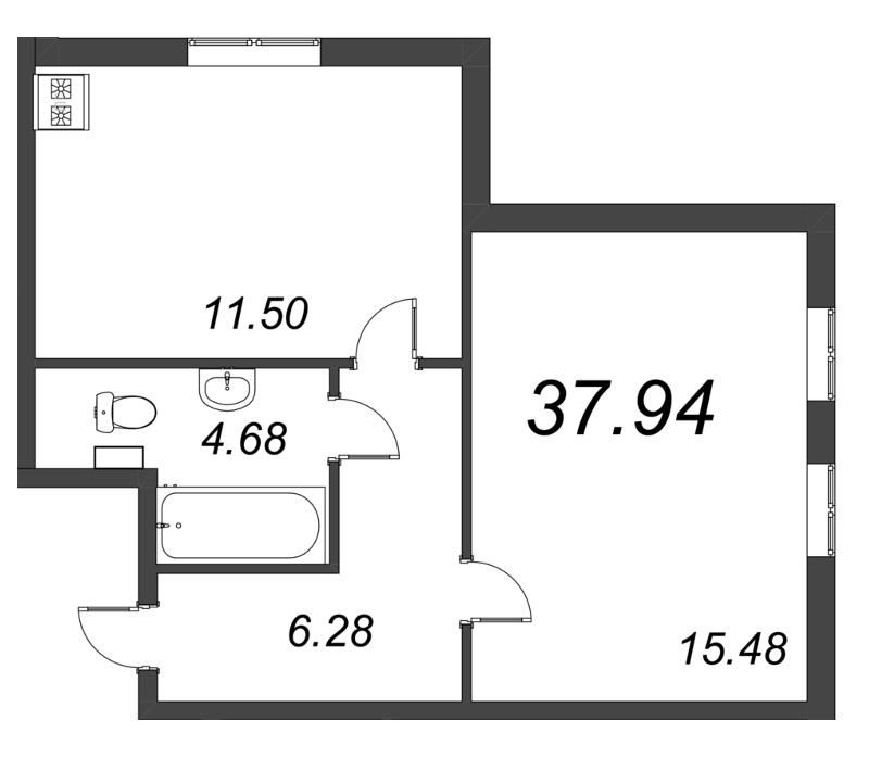 1-комнатная квартира, 37.94 м² в ЖК "Ювента" - планировка, фото №1