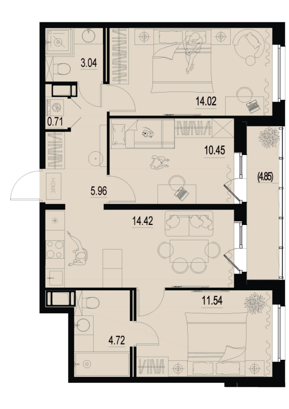 3-комнатная квартира, 67.28 м² в ЖК "ID Murino III" - планировка, фото №1