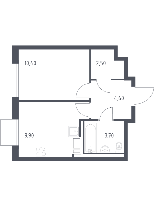 1-комнатная квартира, 31.1 м² в ЖК "Курортный Квартал" - планировка, фото №1