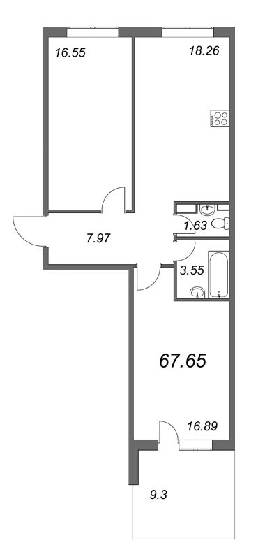 2-комнатная квартира, 68.3 м² в ЖК "Счастье 2.0" - планировка, фото №1