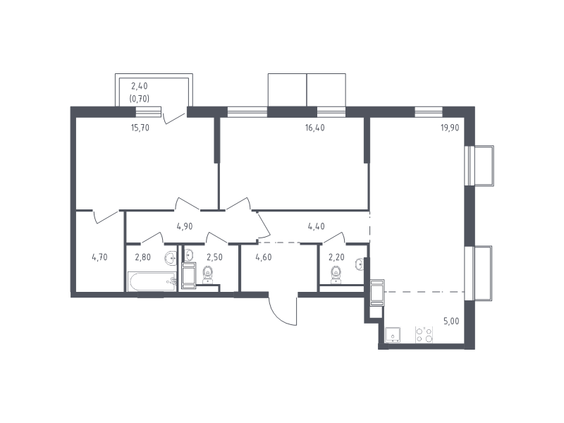 3-комнатная (Евро) квартира, 83.8 м² в ЖК "Курортный Квартал" - планировка, фото №1