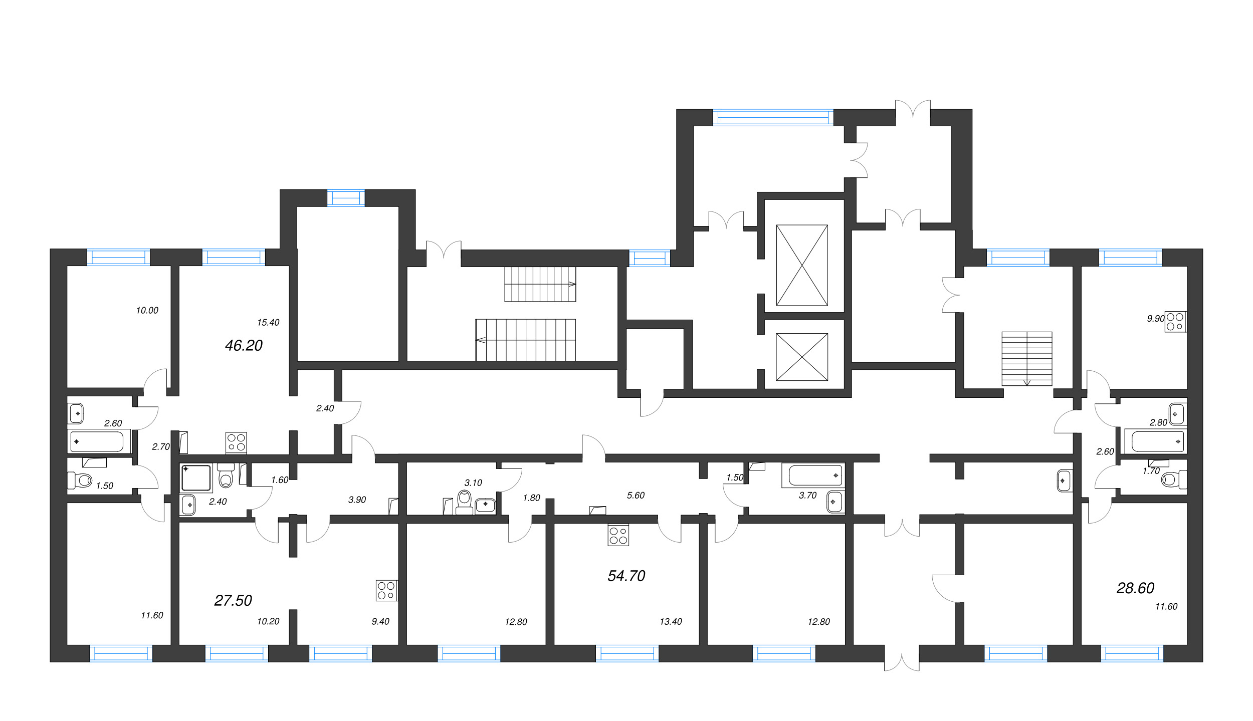 2-комнатная квартира, 54.7 м² - планировка этажа