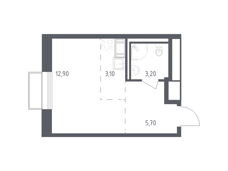 Квартира-студия, 24.9 м² в ЖК "Курортный Квартал" - планировка, фото №1