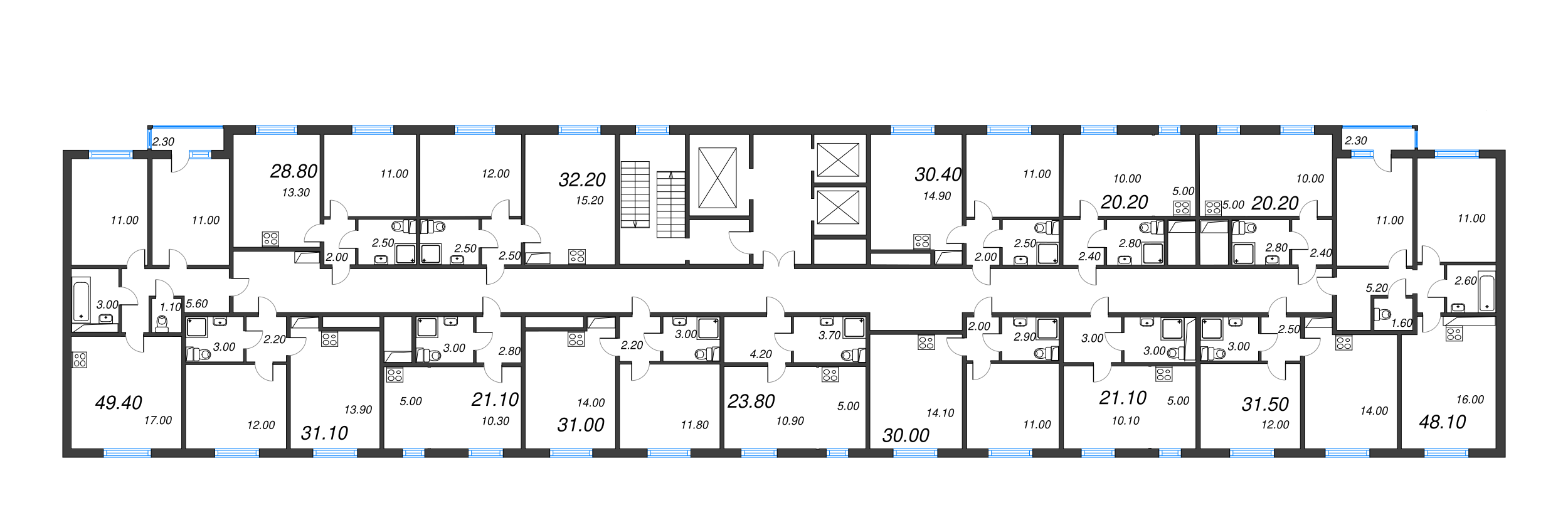 2-комнатная (Евро) квартира, 32.2 м² - планировка этажа