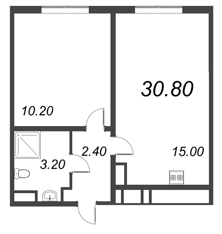2-комнатная (Евро) квартира, 30.8 м² в ЖК "Ручьи" - планировка, фото №1