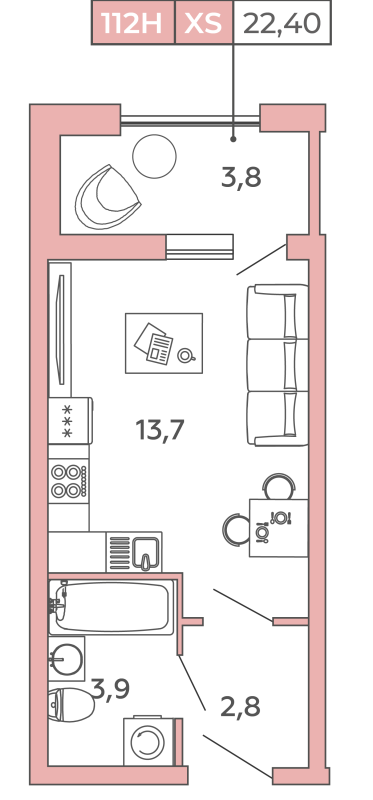 Квартира-студия, 22.4 м² в ЖК "PROMENADE" - планировка, фото №1