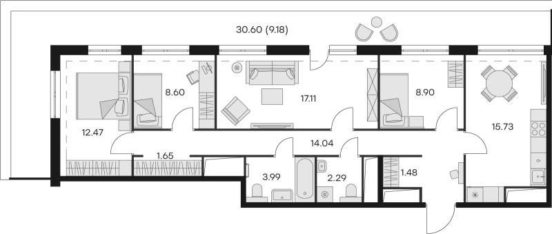 4-комнатная квартира, 95.44 м² в ЖК "GloraX Заневский" - планировка, фото №1