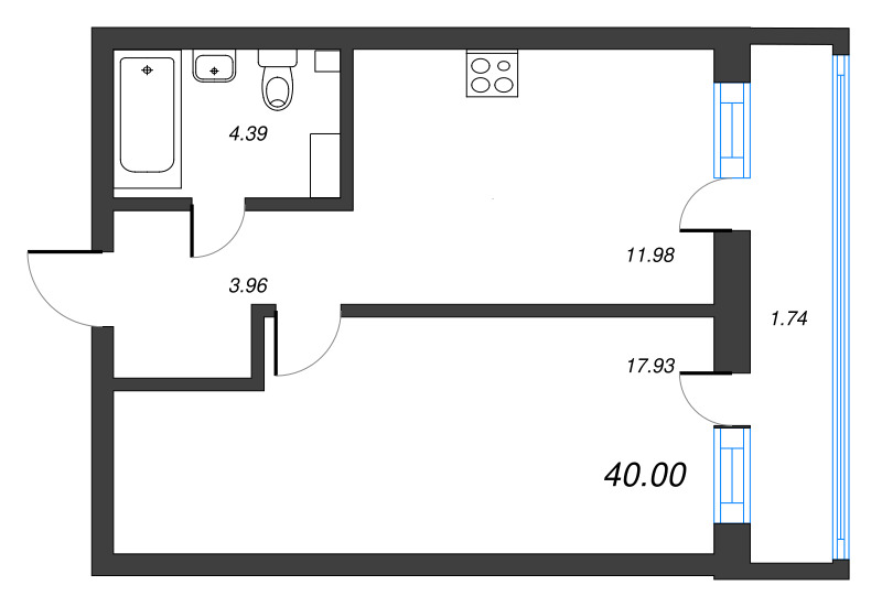 1-комнатная квартира, 40 м² в ЖК "Эко Квартал Гармония" - планировка, фото №1