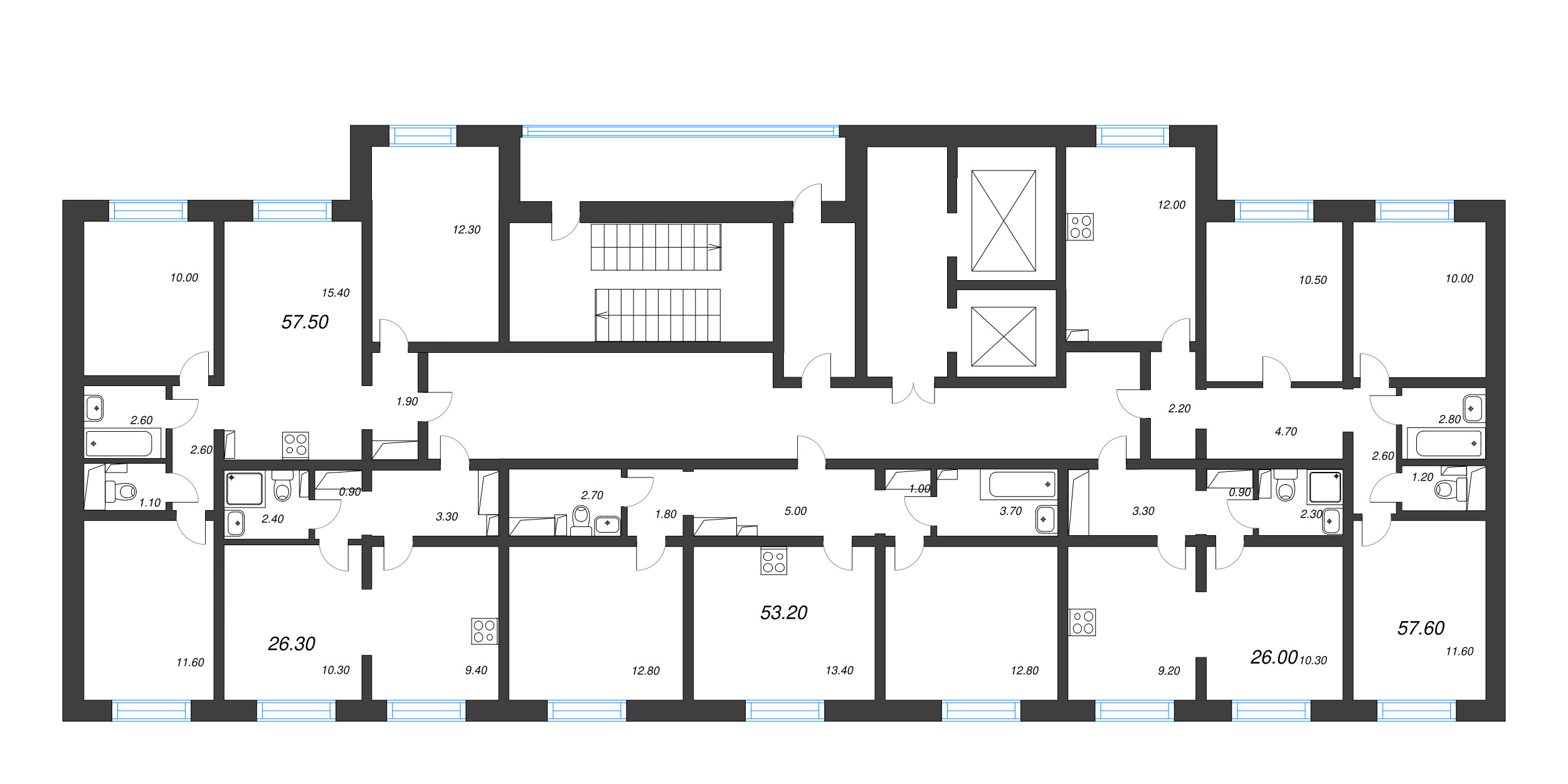 1-комнатная квартира, 26.3 м² - планировка этажа