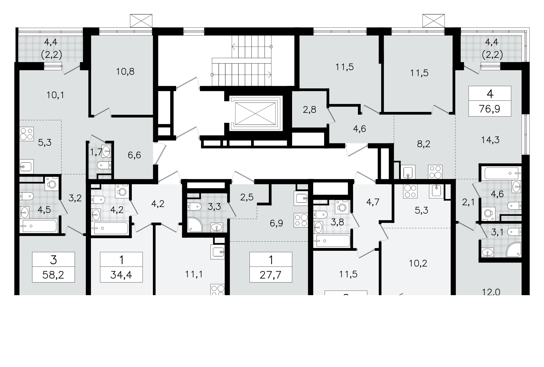 2-комнатная (Евро) квартира, 37.4 м² в ЖК "А101 Всеволожск" - планировка этажа