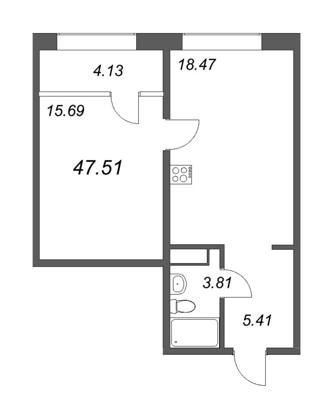 2-комнатная (Евро) квартира, 47.51 м² в ЖК "17/33 Петровский остров" - планировка, фото №1