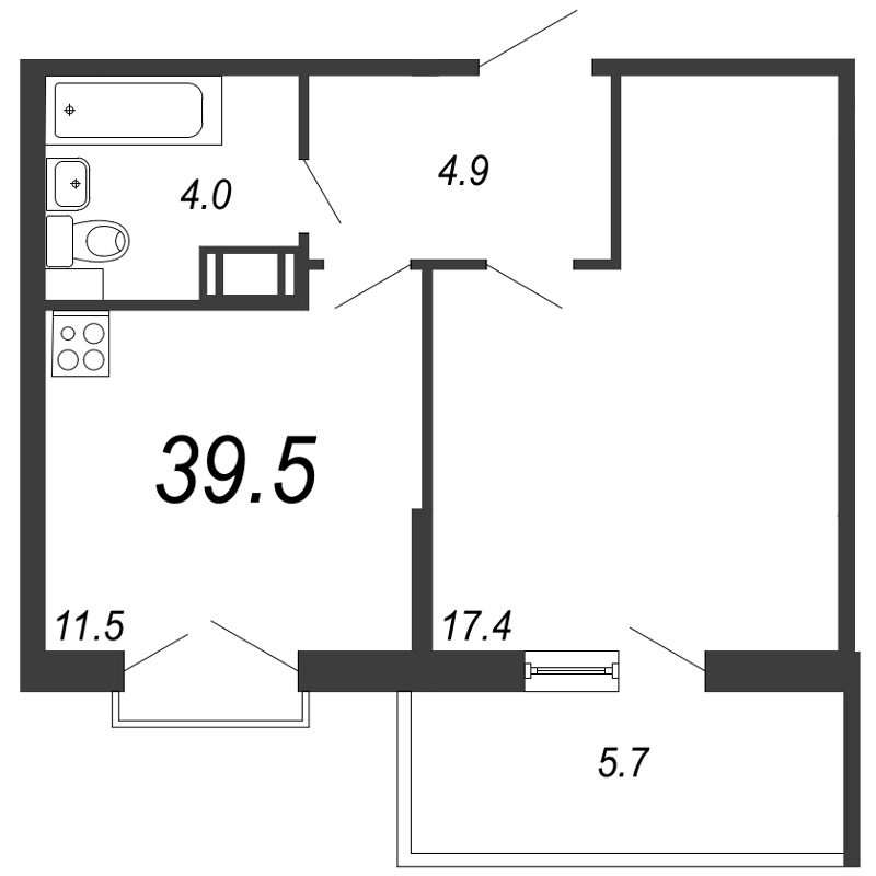 1-комнатная квартира, 40.4 м² в ЖК "Квартал Che" - планировка, фото №1
