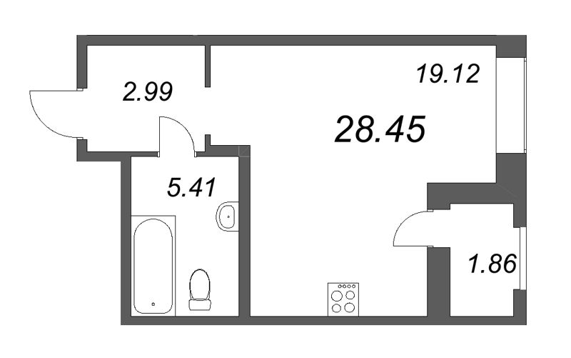 Квартира-студия, 28.45 м² в ЖК "Аквилон Leaves" - планировка, фото №1