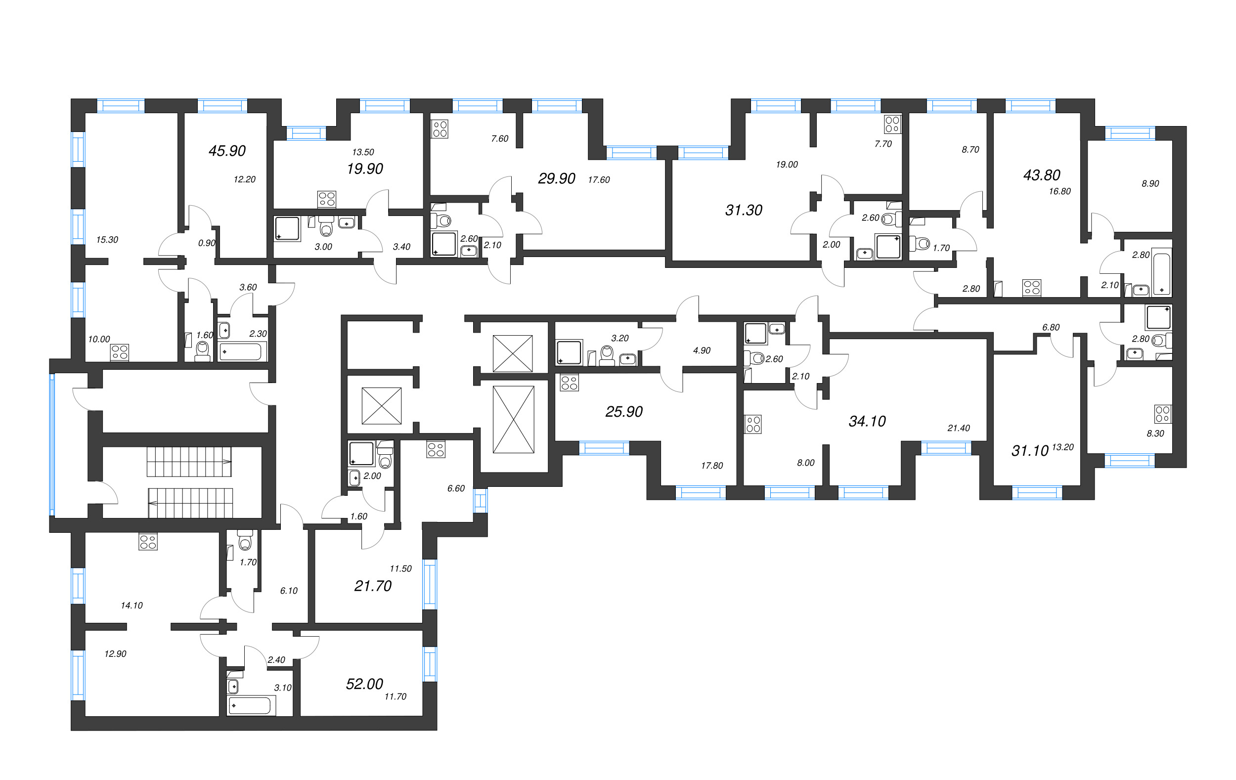 Квартира-студия, 19.9 м² в ЖК "Цветной город" - планировка этажа