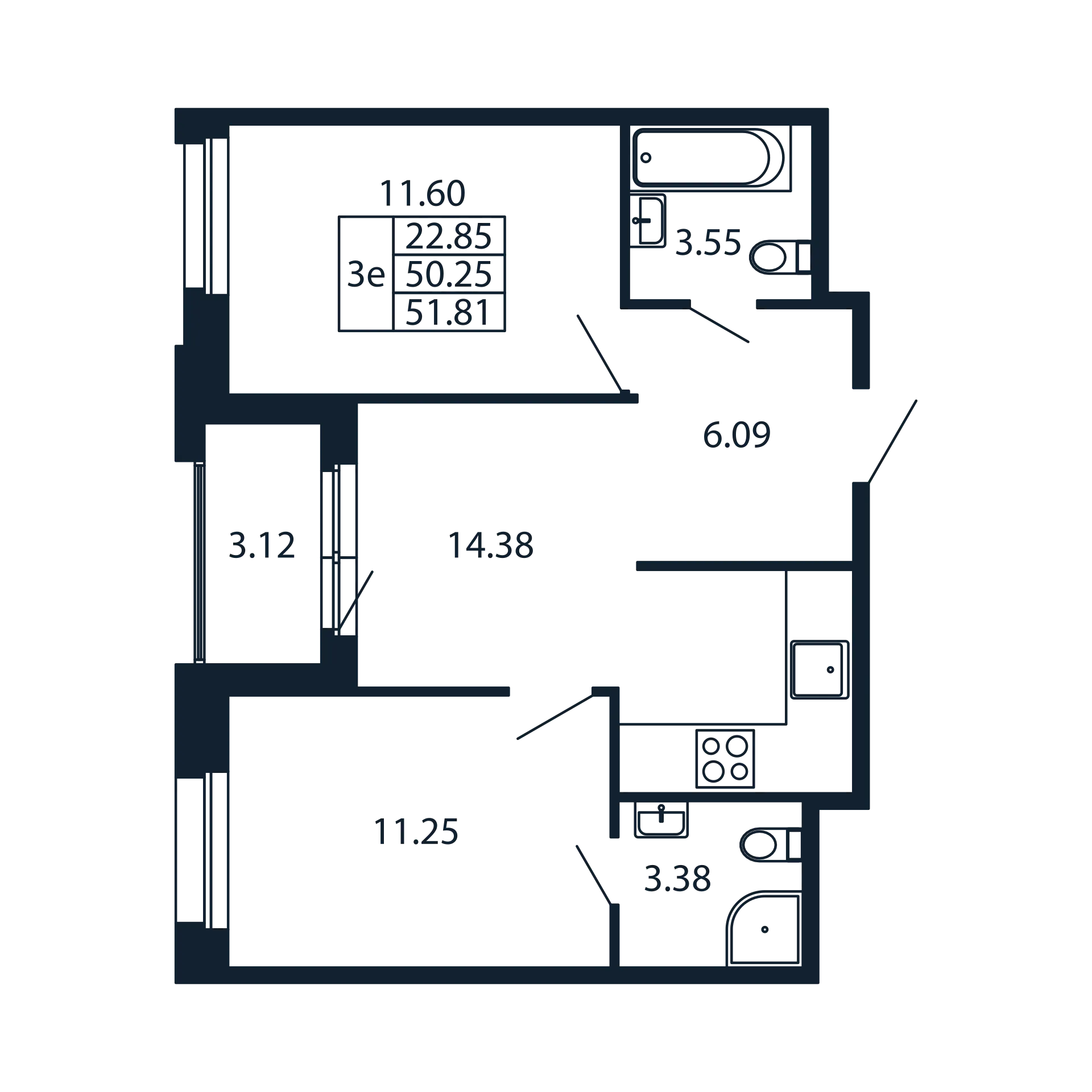 2-комнатная квартира, 50.25 м² в ЖК "Полис Новоселье" - планировка, фото №1