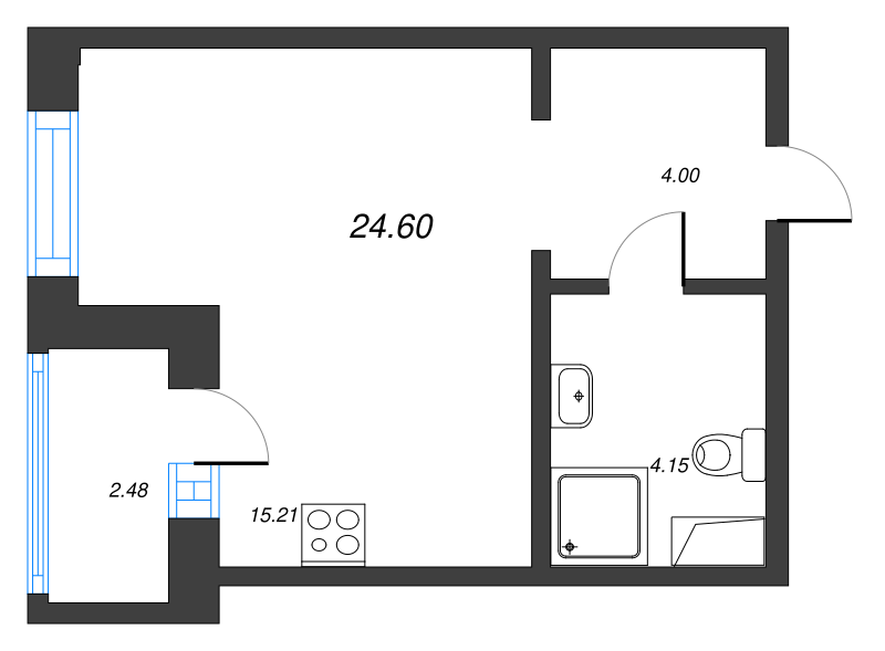 Квартира-студия, 24.6 м² в ЖК "ID Murino II" - планировка, фото №1