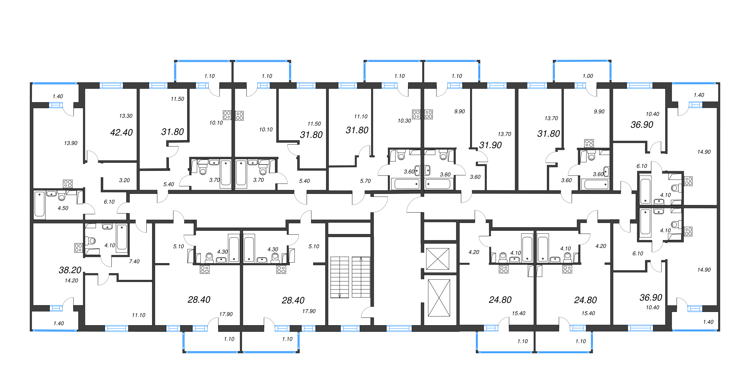 1-комнатная квартира, 38.2 м² в ЖК "Ветер перемен 2" - планировка этажа