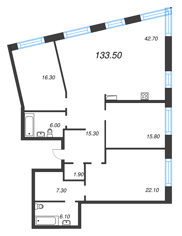 4-комнатная (Евро) квартира, 133.5 м² в ЖК "ЛДМ" - планировка, фото №1