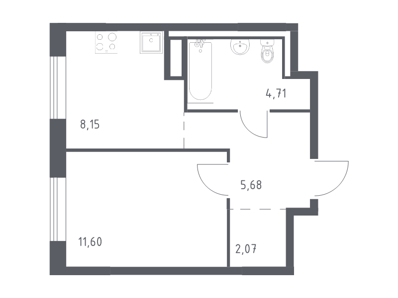 1-комнатная квартира, 32.21 м² в ЖК "Квартал Лаголово" - планировка, фото №1