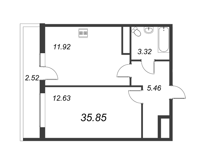 1-комнатная квартира, 33.4 м² в ЖК "Геометрия" - планировка, фото №1
