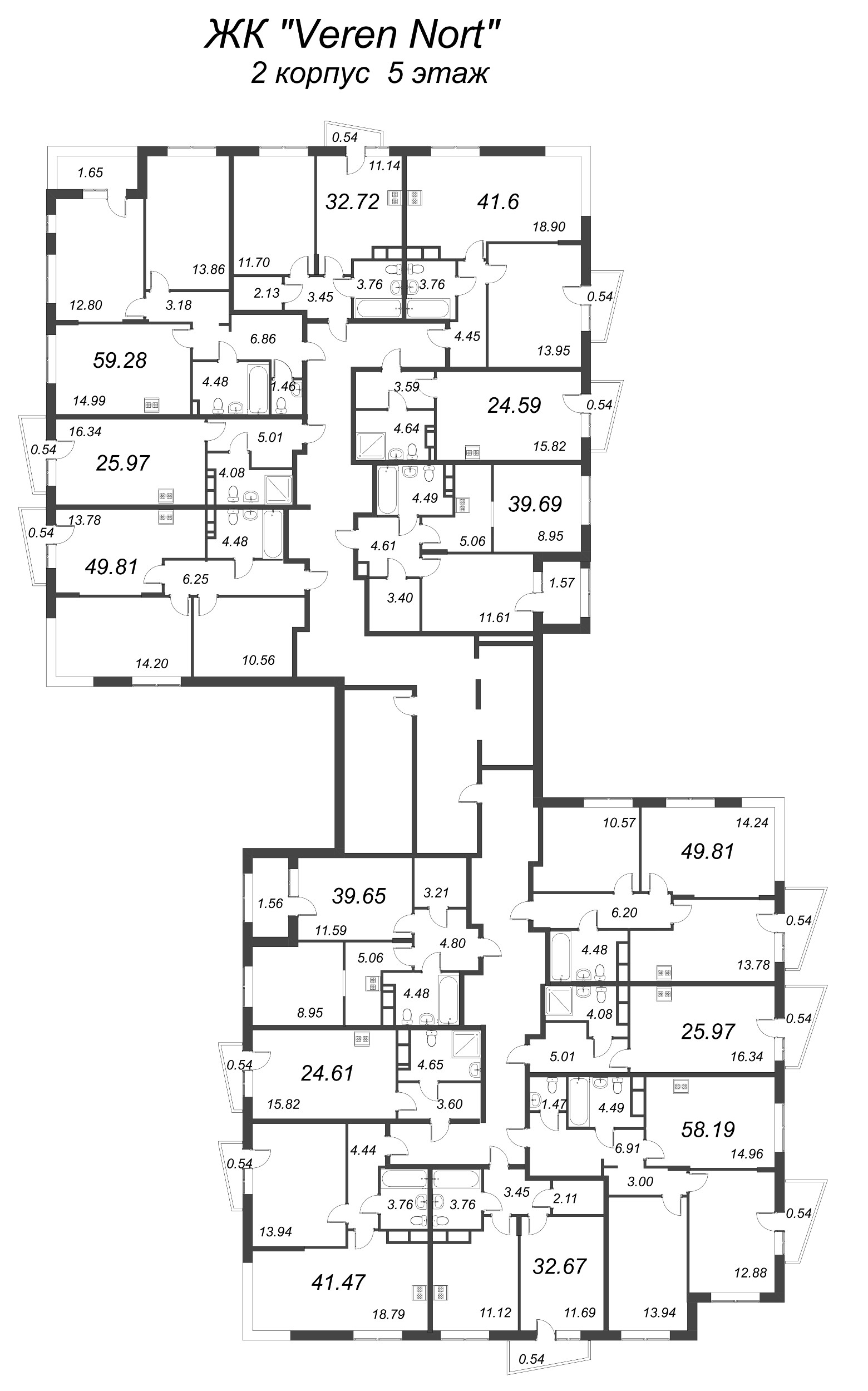 Квартира-студия, 24.61 м² в ЖК "VEREN NORT сертолово" - планировка этажа