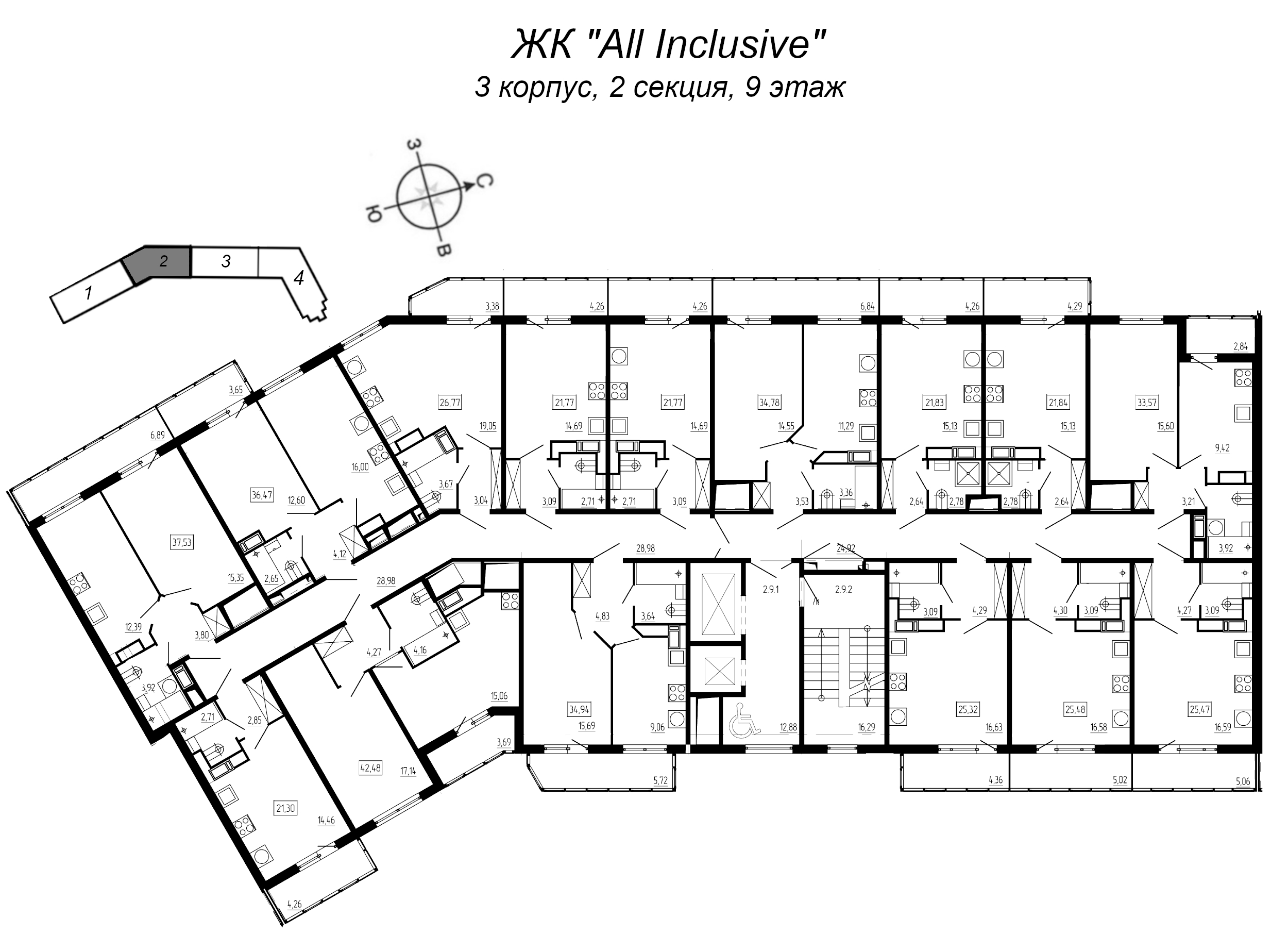 Квартира-студия, 25.3 м² в ЖК "All Inclusive" - планировка этажа