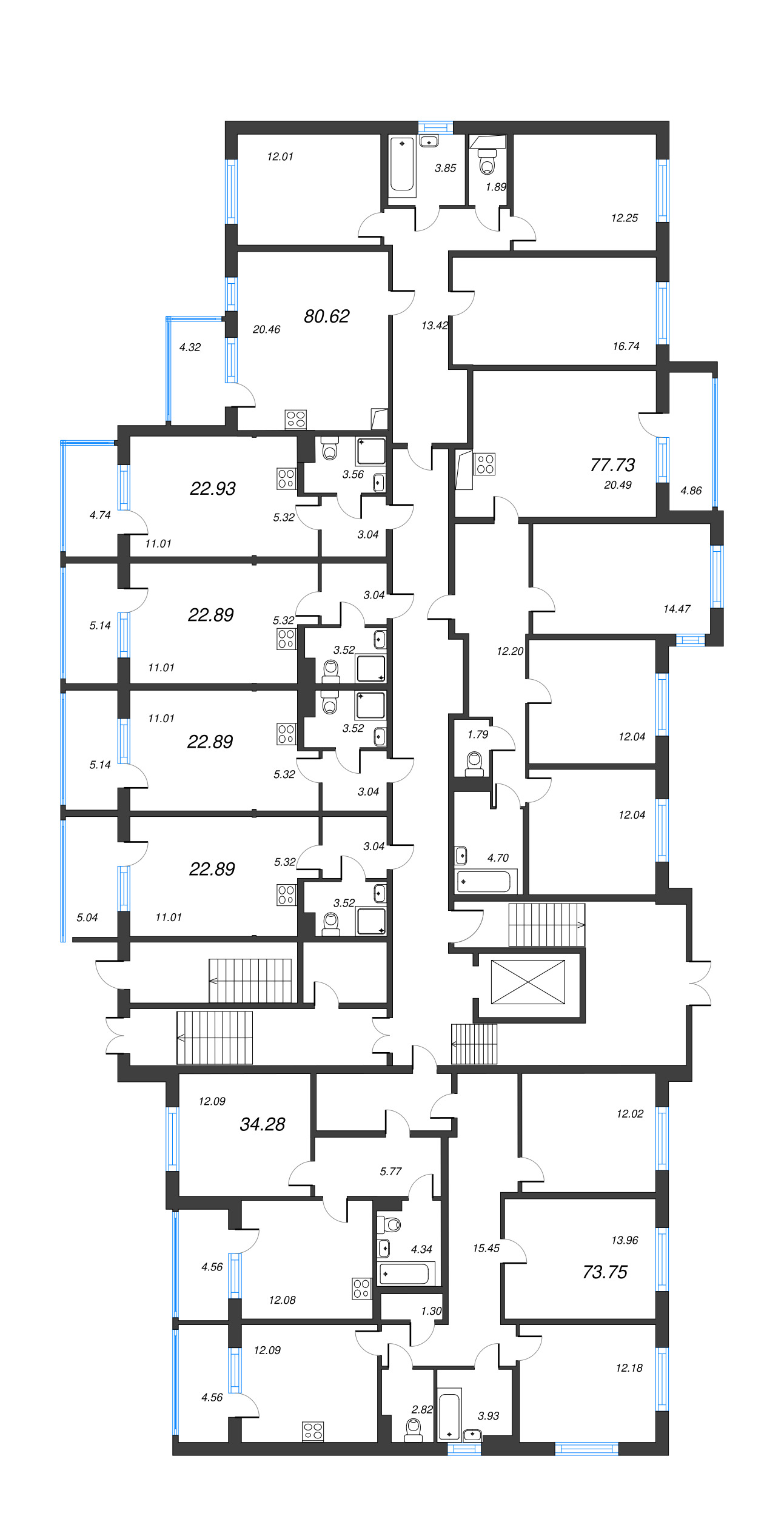 1-комнатная квартира, 34.28 м² в ЖК "ЮгТаун" - планировка этажа