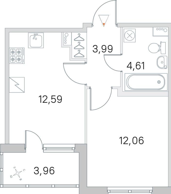 1-комнатная квартира, 33.25 м² в ЖК "ЮгТаун" - планировка, фото №1
