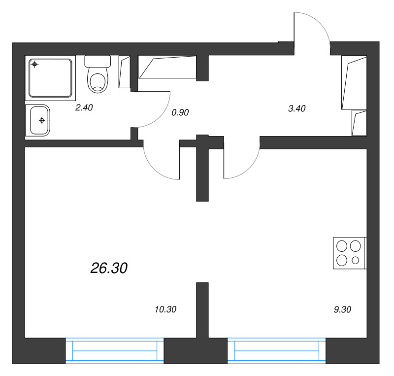 1-комнатная квартира, 26.3 м² - планировка, фото №1