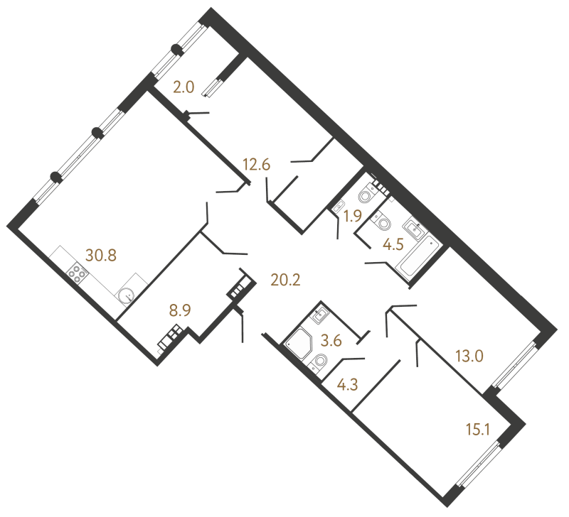4-комнатная (Евро) квартира, 119.8 м² в ЖК "МИРЪ" - планировка, фото №1