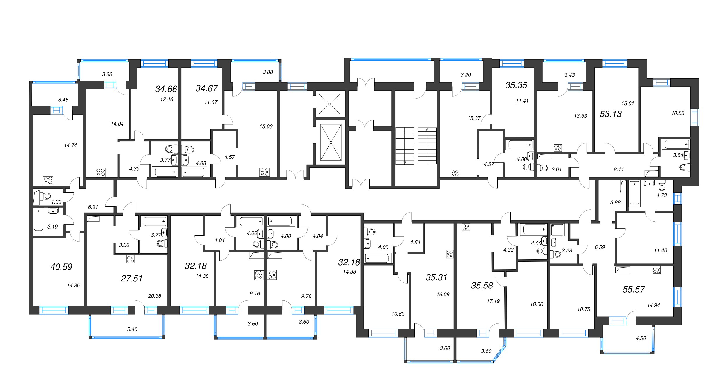 Квартира-студия, 27.51 м² в ЖК "Северный" - планировка этажа