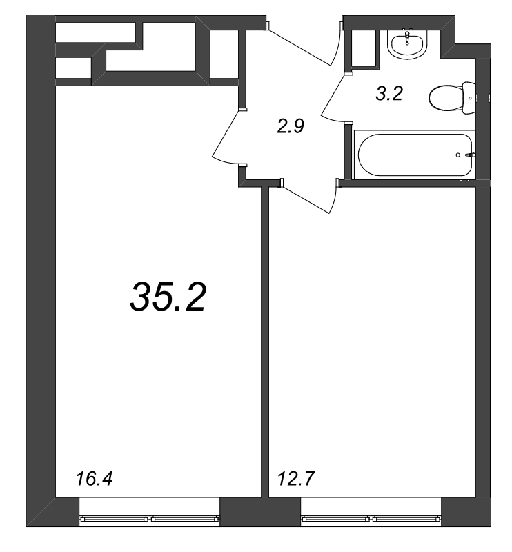 1-комнатная квартира, 36.24 м² в ЖК "Zoom на Неве" - планировка, фото №1