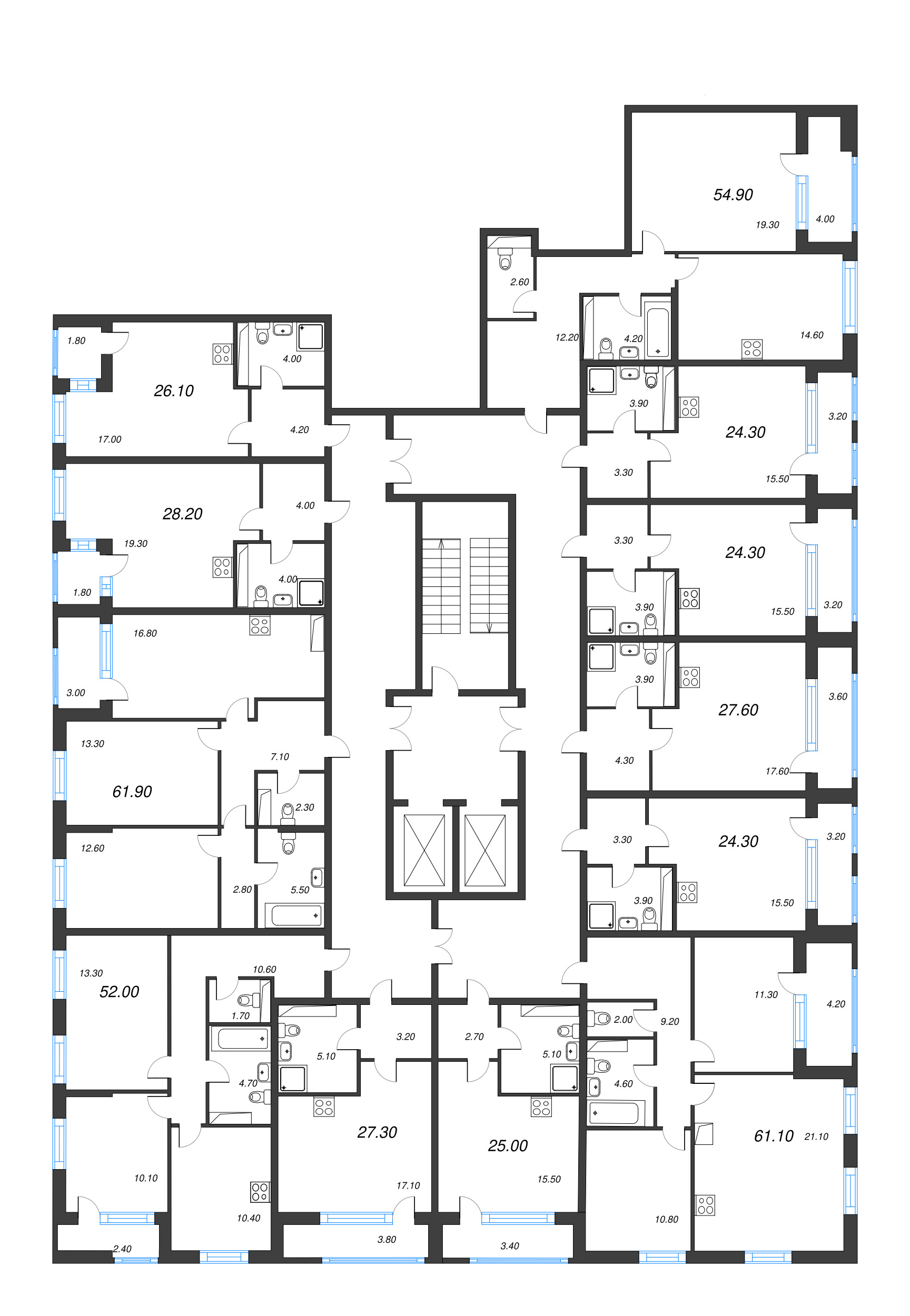 Квартира-студия, 24.3 м² в ЖК "Тайм Сквер" - планировка этажа