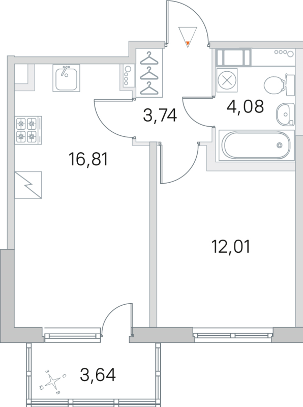 2-комнатная (Евро) квартира, 36.64 м² в ЖК "ЮгТаун" - планировка, фото №1