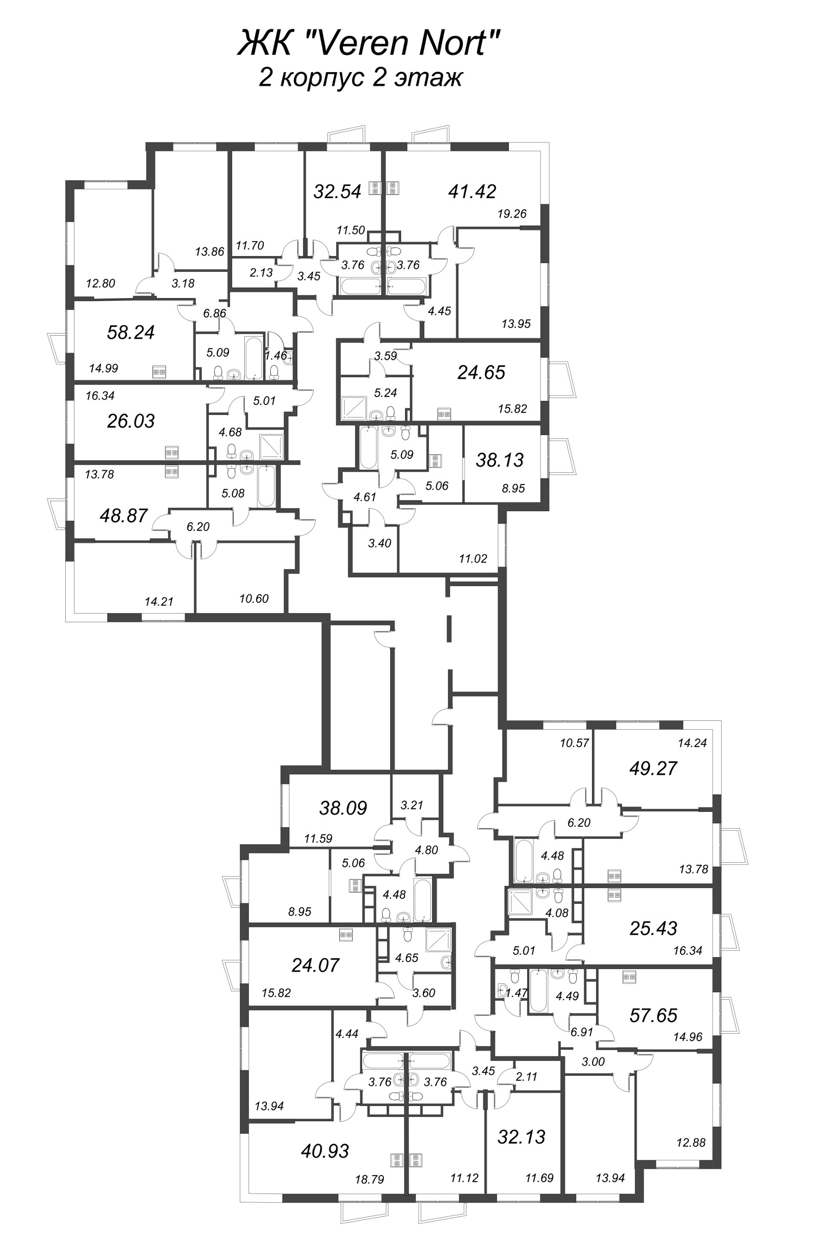 Квартира-студия, 24.07 м² в ЖК "VEREN NORT сертолово" - планировка этажа