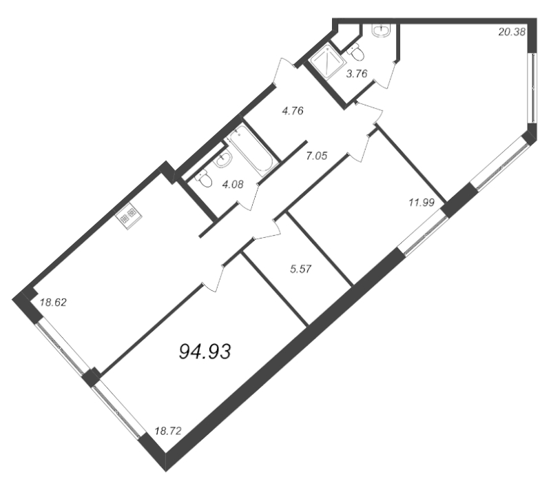 4-комнатная (Евро) квартира, 94.93 м² в ЖК "GloraX Premium Василеостровский" - планировка, фото №1