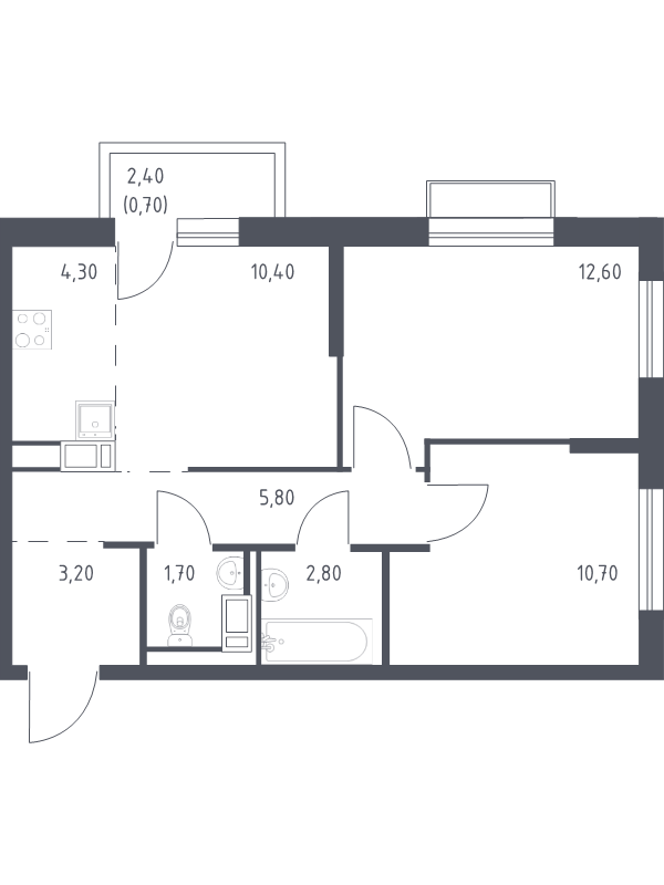 2-комнатная квартира, 52.2 м² в ЖК "Курортный Квартал" - планировка, фото №1